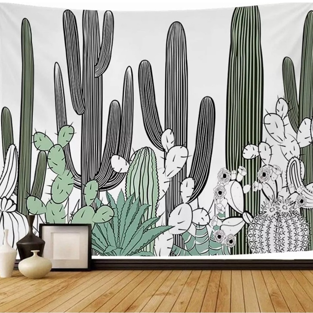 Wall Tapestry Doodle Cactus West Wild White Garden Agave Forest Plant Nature